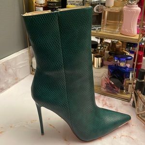 Hunter Green faux leather snake skin ankle boots